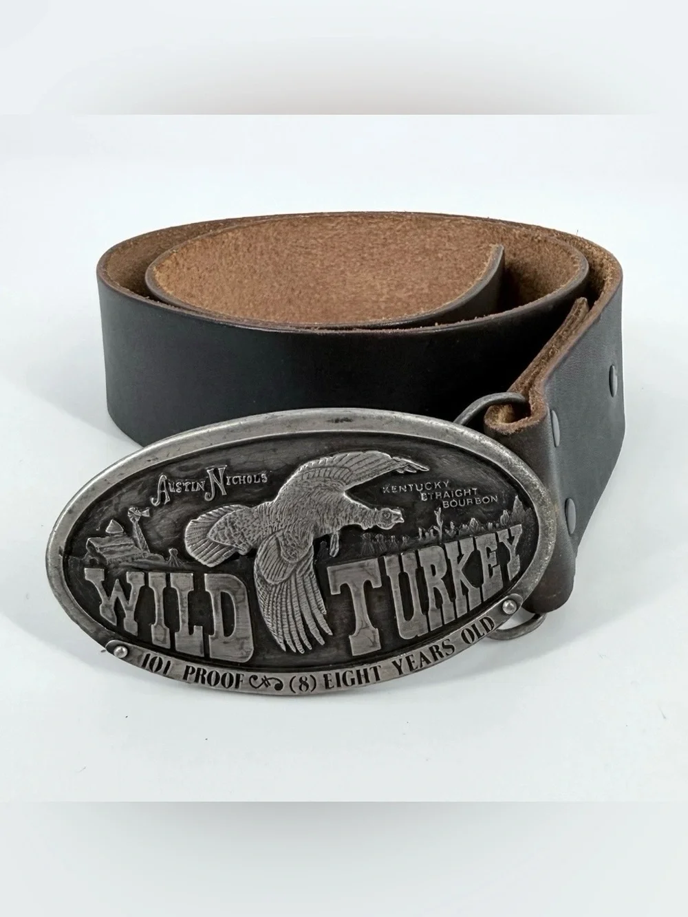 VTG Austin Nichols Wild Turkey Kentucky Bourbon Belt Brown Leather Mens 32-36